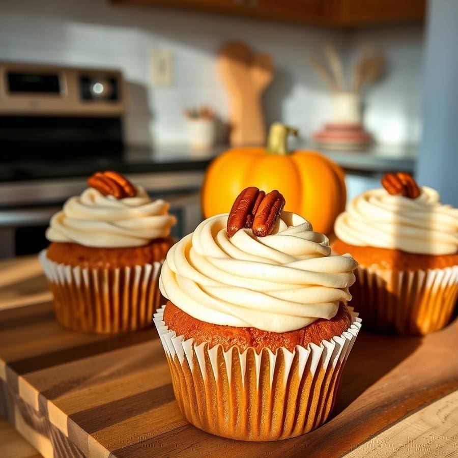 The Best Fluffy Vegan Pumpkin Cupcakes with Maple Pecan Frosting