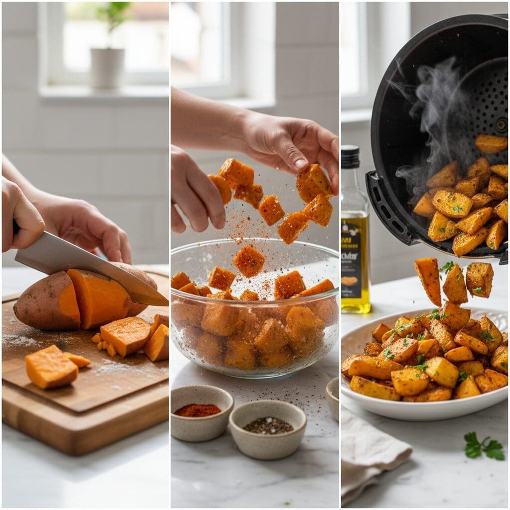 Crispy Sweet and Spicy Air Fryer Sweet Potatoes (Easy Vegan Recipe) 6 Pro Tips for Extra Crispy Results
